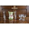 Image 2 : "Royal Victoria Pottery" Hand-Painted Floral Porcelain Pitcher, Wine Glasses And Crystal Vases. 