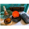 Image 4 : Vintage Man Cave lot featuring Decanter, whiskey bottle, MCM ashtrays, radio and discman 