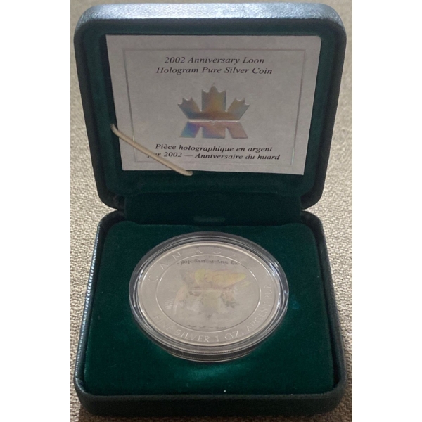 2002 Anniversary Loon Hologram One Ounce Fine Silver Coin 