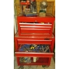 Image 1 : Large Double Stacked Red Tool Box On Wheels Full of Tools   Screwdriver, Wrenches, & More
