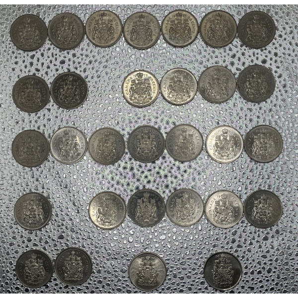 Canadian Nickel Half Dollars 1968-2002 (1977, 1990, 1998, 1999, 2001 missing )