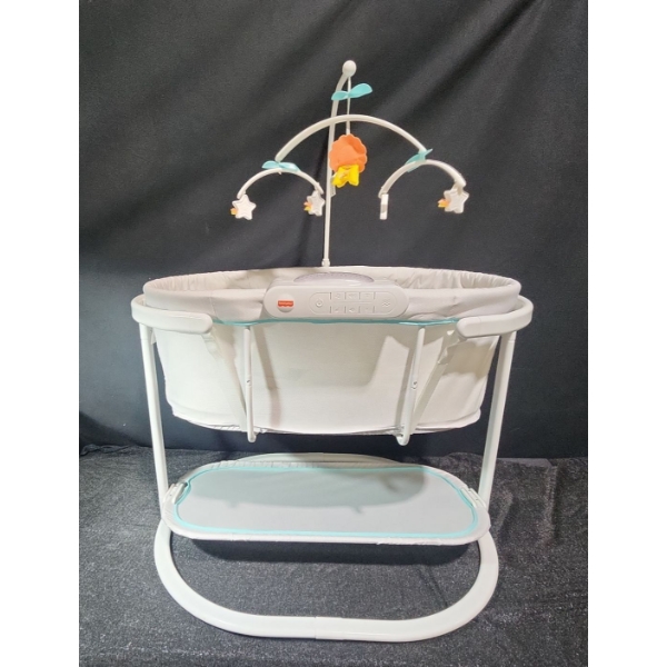 Like New Fisher Price Soothing Motions Bassinet with Crib Pad and Mobile - 38"W x 30"H x 21"D