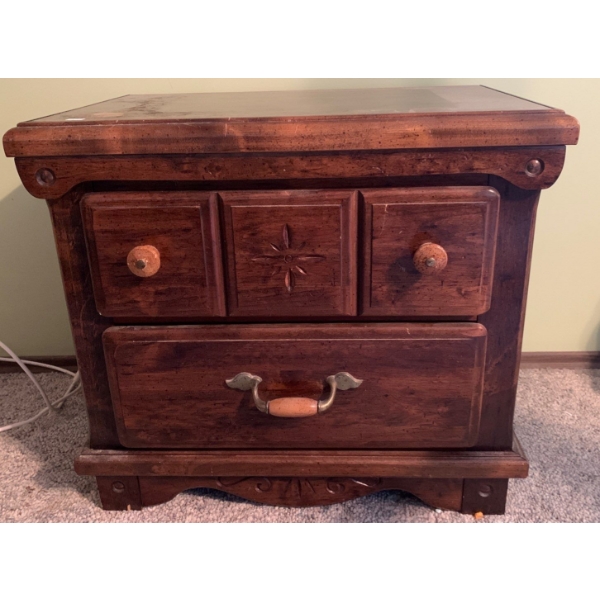 Vintage Wooden Bedside Table (Slight Water Damage on Top) - 26W, 19D, 23T