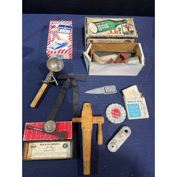 Vintage & Antique Items - High Speed Indicator No. 104, Walk-A-Matic, k-Tel Bottle Cutter Kit & More