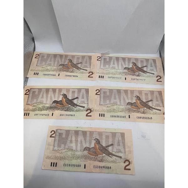 1986 $2 Canadian Banknotes