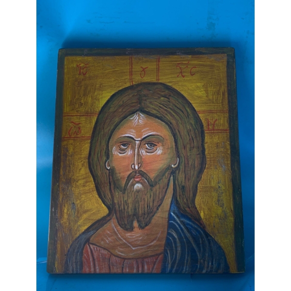 Head of Christ Russian Style  Painted on Wooden Board - 10x12