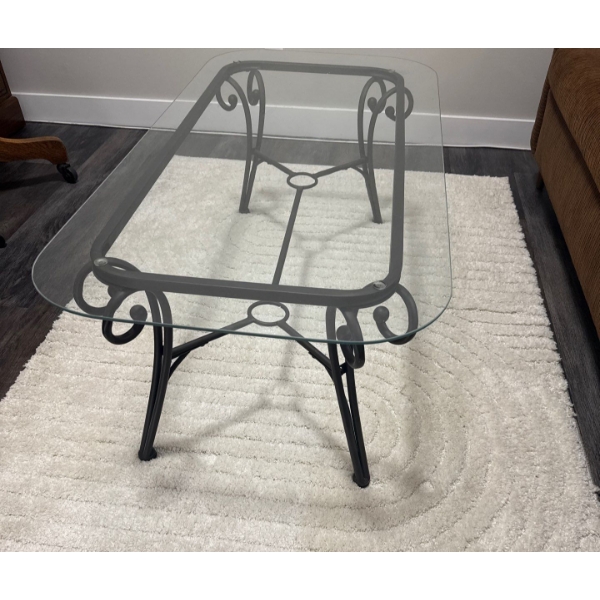 Metal Base Glass Top Coffee Table w/ White   44x21x40"tall