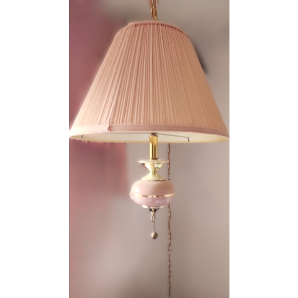 Pink Ceiling Hanging Light 22 T w/ Hanging Chain and 2 Matching Table Lamps 29 T to Top of Finial 