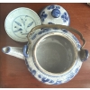Image 2 : Antique Chinese Navy/White Porcelain Teapot w/ Brass Handle & Matching Saucer