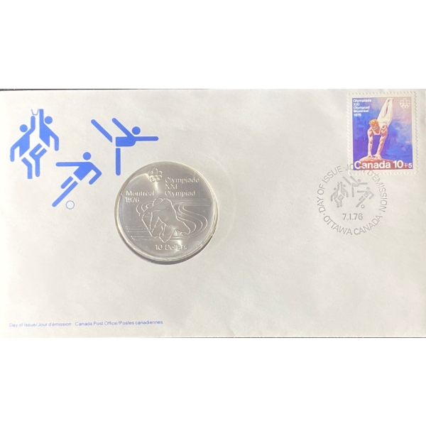 1976 Day of Issue Montreal Olympic Coin & Stamp 92.5% Silver 48.6 Grams