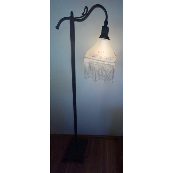 Victorian French Frosted Opaque Glass Fringe Floor Lamp 4Ft.