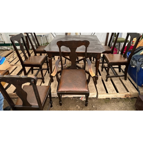 Hardwood Table with 6 Chair (1 with arms) 48Lx42Wx29H plus 3 8W leaves