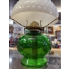 Image 3 : Green Glass Oil Lamp with White Hobnail Shade