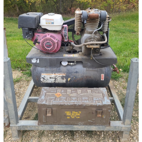 Gas Air Compressor on Skid w/ Hose Reel- Parts Sizes in Description 