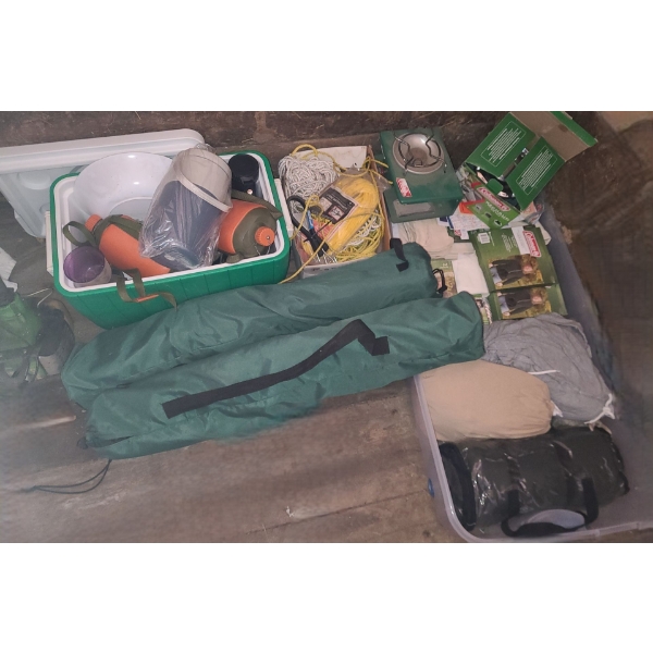 - Camping Essentials: Green Cooler 20.5 W, 13 D, 12 T, Folding Chairs, Propane Burner and More!