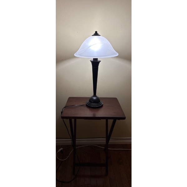 Small Wooden Folding Table w/ Lovely Lamp - Table is 19W, 26T 