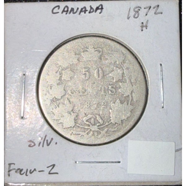 1872 Canadian 50 Cent Coin 92.5% Silver 11.62 Grams