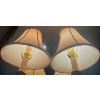Image 4 : Vintage Brass Finish Candlestick Table Lamps w/ Fabric Shades (Tested)