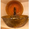 Image 4 : Vintage Amber Carnival Glass Serving Set ft. Basketweave Pattern 