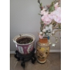 Image 1 : Painted Vase with Artificial Flowers 17 T and Planter w/ Stand 16 T 