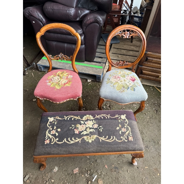 Antiques chairs and footstool 33 x15