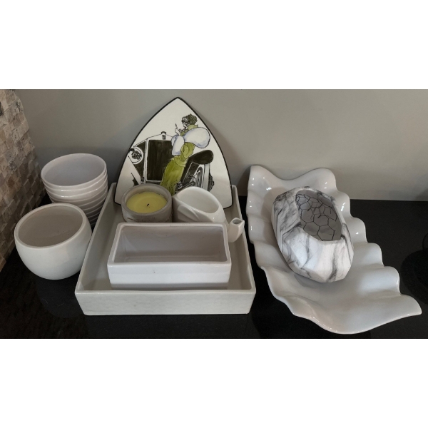 Collection Of Ceramic & Marble Home Decor Items-  Trays, Vases, Candle Holders & More