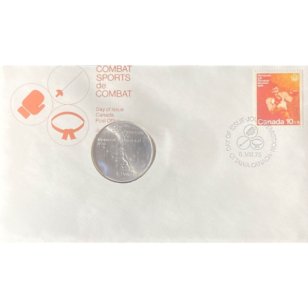 1976 Day of Issue Montreal Olympic Coin & Stamp 92.5% Silver 24.3 Grams