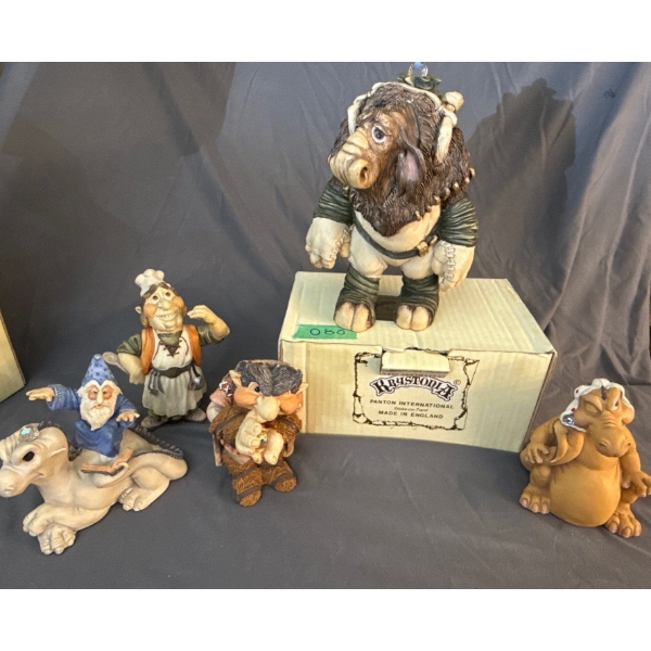 Krystonia Hand Painted Figurines, Made in England w/ Certificates, 5 Pieces - Lrgest ~8in Tall