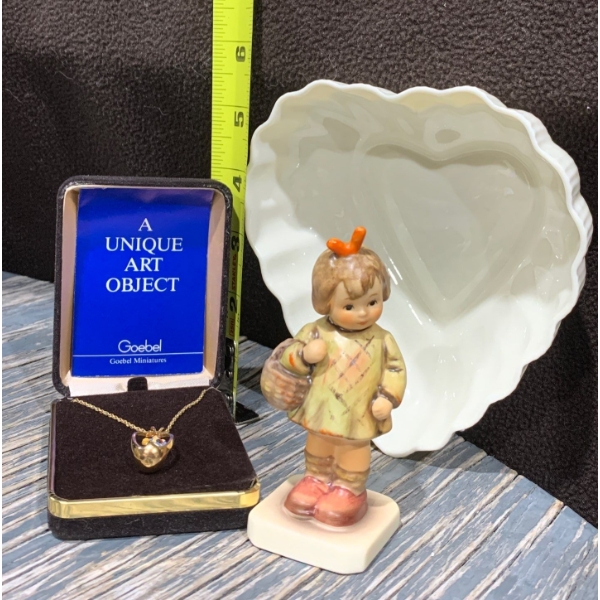 Goebel - 14k Gold Filled Necklace w/ Figurine Miniature Pendant, I Brought You a Gift Girl & Beleek