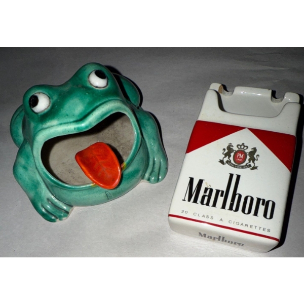 Ceramic Frog & Marlborough Collectible Ashtrays 