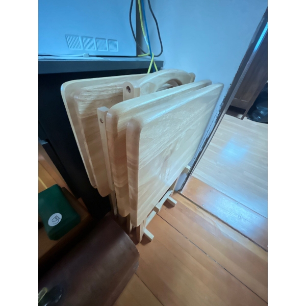  four TV trays solid oak with Houlder
