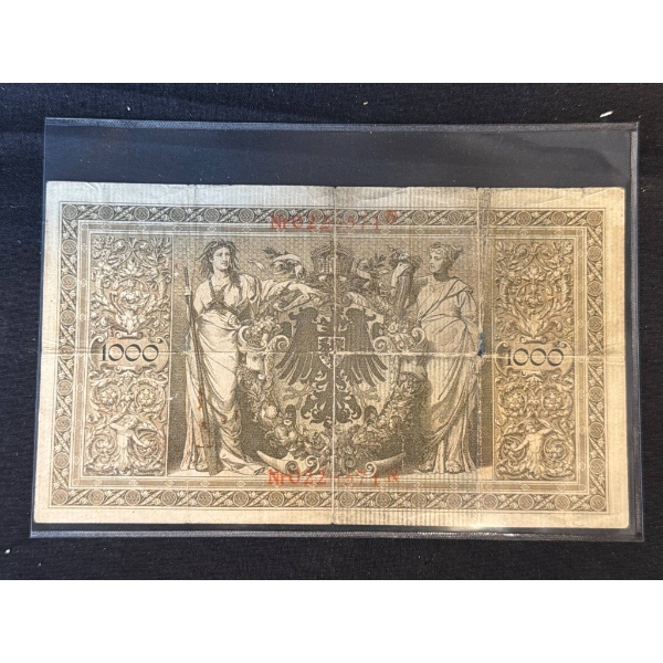German 1922 10,000 Mark Banknote in Protective Sleeve