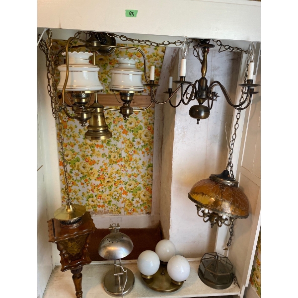 Collection of Chandeliers, Ceiling Mounted Light Fixtures, and a Desk Lamp