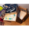 Image 5 : children’s table with two chairs, alphabet and numbers as well as a kids play plastic silver saxopho