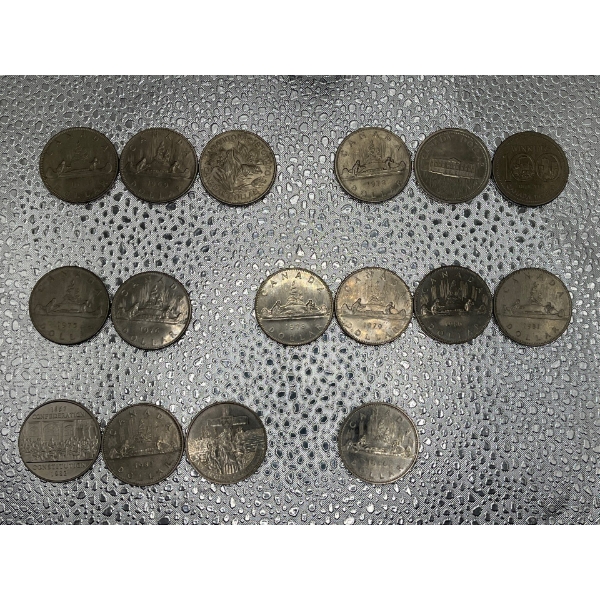 Canadian Nickel Dollars 1968-1986 (missing 1971, 1977, 1985)