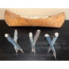 Image 2 : Handmade Birchbark Canoe 11"Long  Carved Giraffe & Feather Collection