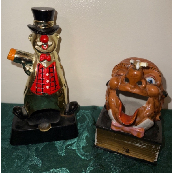 Rare Ceramic Hobo Ashtrays-Hand Painted Clowns Art Deco  Novelty Ashtrays