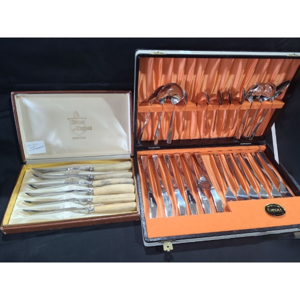 Abbott of England Bone Handle Stainless Steel Steak Knives and Henley Stainless Steel Cutlery 