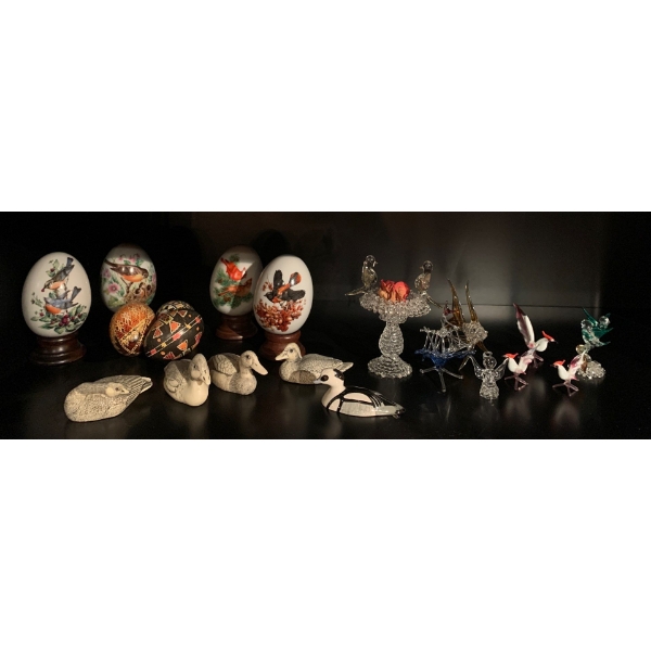 Ukrainian Egg Collection w/ Decorative Duck Figures & Glass Animals 