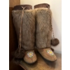 Image 1 : vintage beautiful handcrafted moccasins 16” high well crafted with hand beading beaver and deer fur 