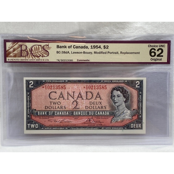 Graded Canadian 1954 Mod. Portrait $2 Choice UNC Prefix: *K/G