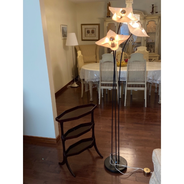 Small Mahogany Wood Side Table 21W x 27T & Decorative Floral Reading Lamp 69T