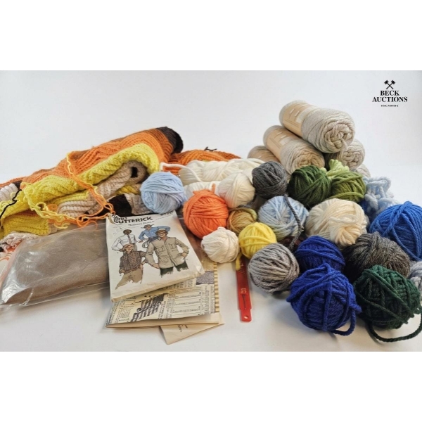 Collection Of Vintage Crafting Supplies , Substantial Of Yarn In Multiple Colors.