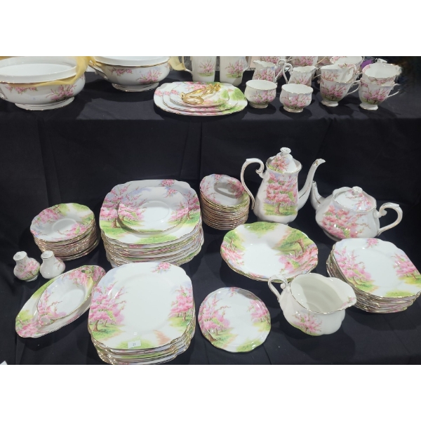 Royal Albert "Blossom Time": Coffee Urn 9.5 T, Teapot 6.5 T , Plates, Cream & Sugar, Serving Trays