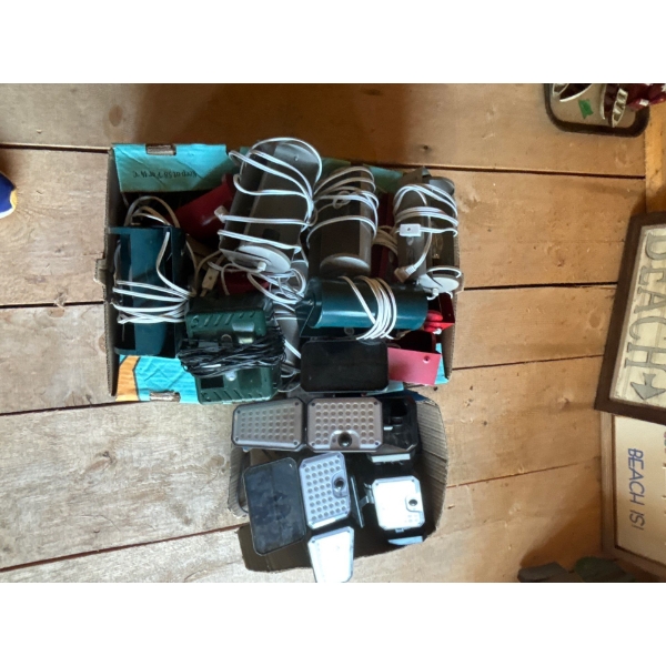 large Box Of Night Lights Solar Lights & Radio Alarm Clocks 