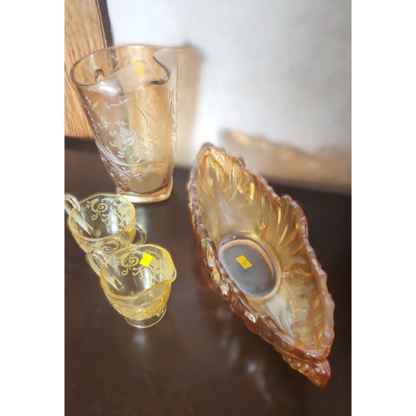 Vintage Glass Decor: Pitcher 9 T, Bowl 15 W, 4 T and Cream/ Sugar Servers