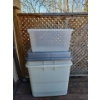 Image 2 : Clear Plastic Storage Totes on Wheels, (2) 27" x 26", Small Tote, Missing Grey Lid on One of them, 