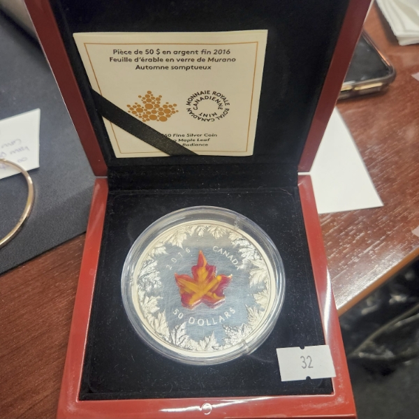 2016 Murano Maple Leaf Autumn Radiance Glass and Proof Silver 99.99% 157.6g