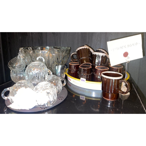 Beverage Vessels for Group Consumption Beautiful Stoneware Mugs Crystal Punch Bowl w/ Accessories