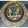 Image 1 : Egyptian Wooden Painted Plate with Mother of Pearl Inside, some pieces ripped off 